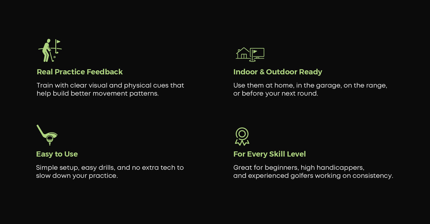Golf training aids benefits including real practice feedback indoor and outdoor use easy setup and all skill levels