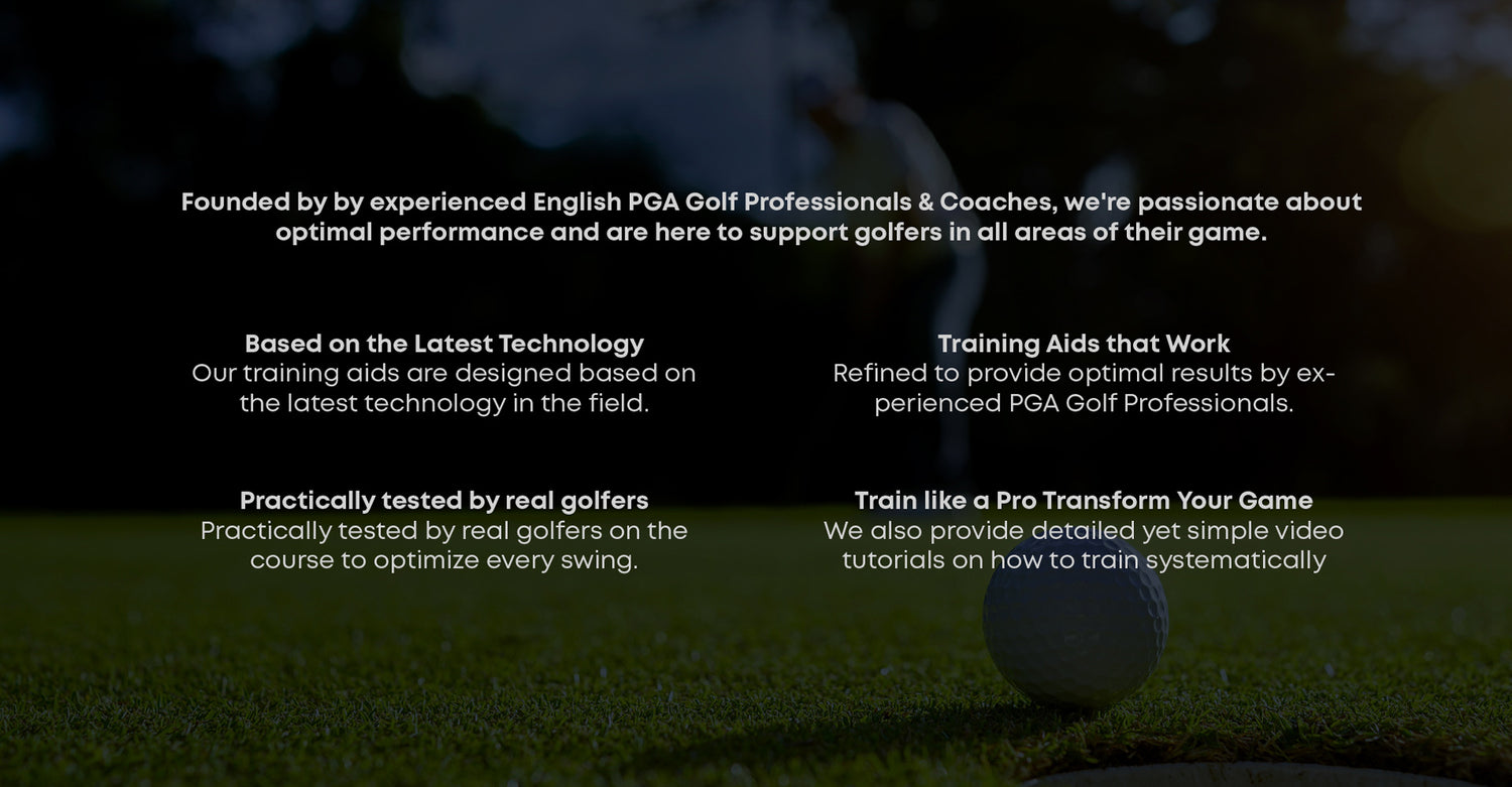 Golf training aids brand mission background with golf course scenery