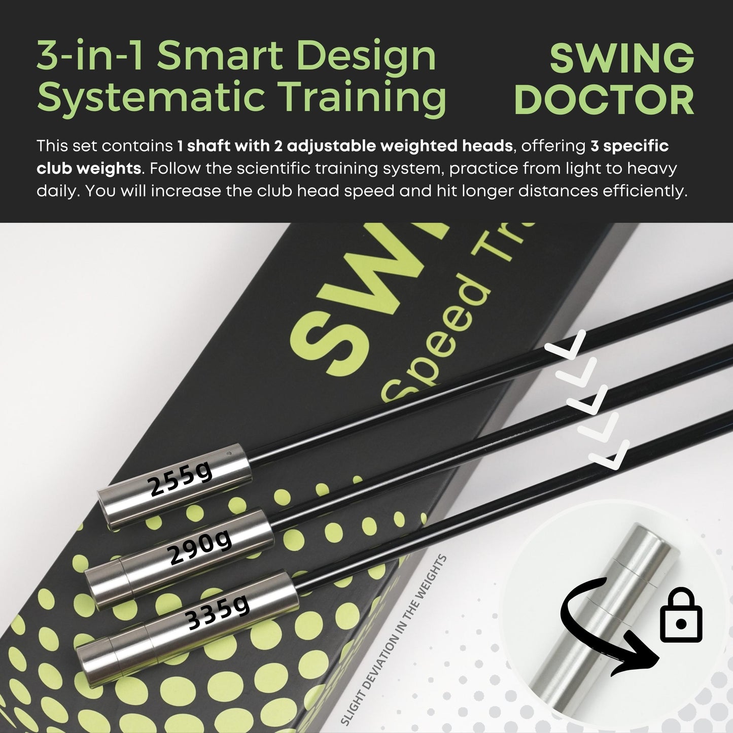 SWING DOCTOR Golf Swing Speed Training System - 3 Training Weights in 1 Club